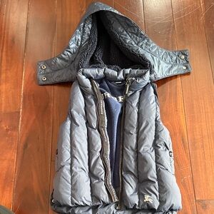 Burberry Navy Quilted Puffer Vest with Removable Hood